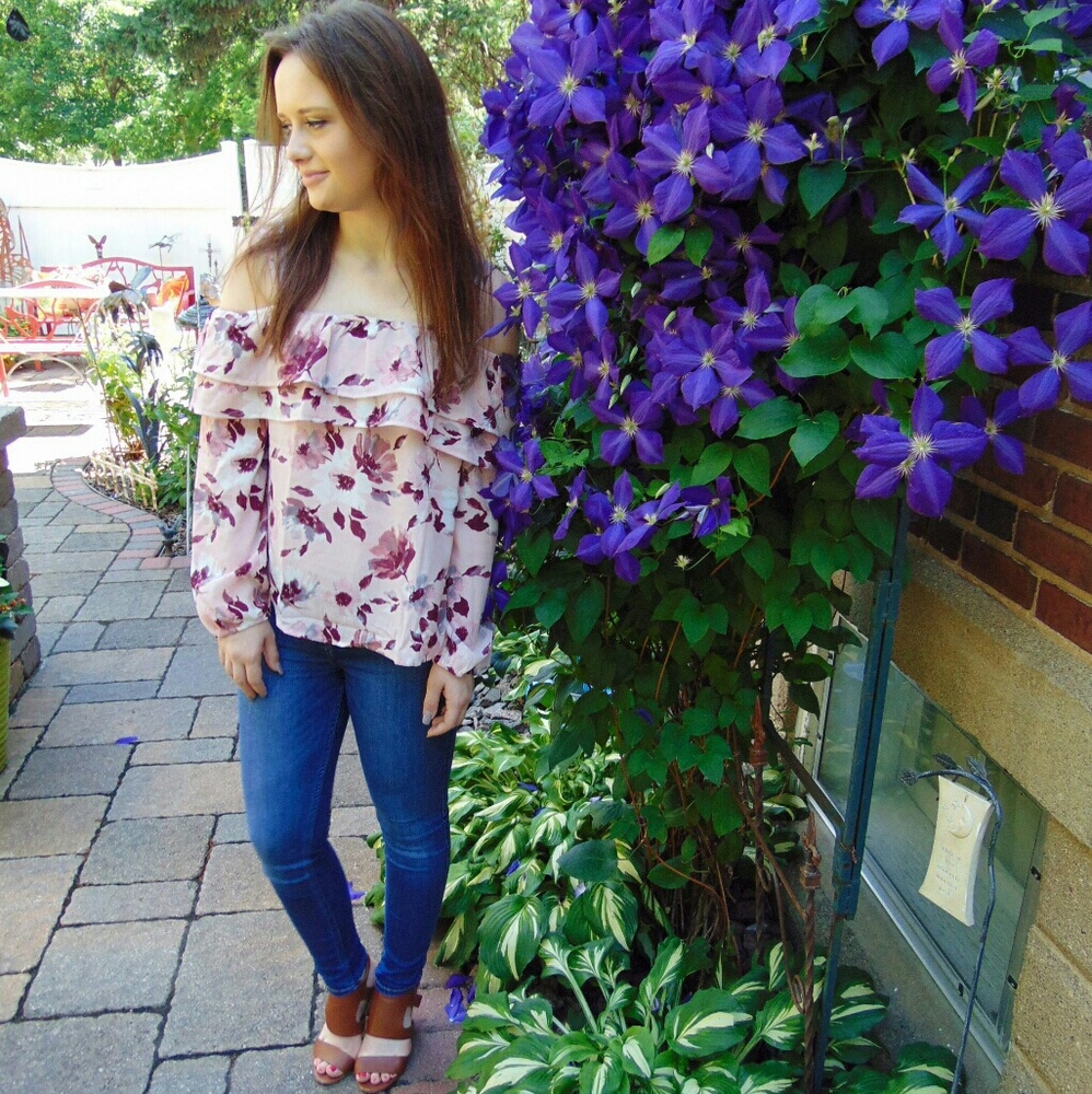 Pink floral off shoulder